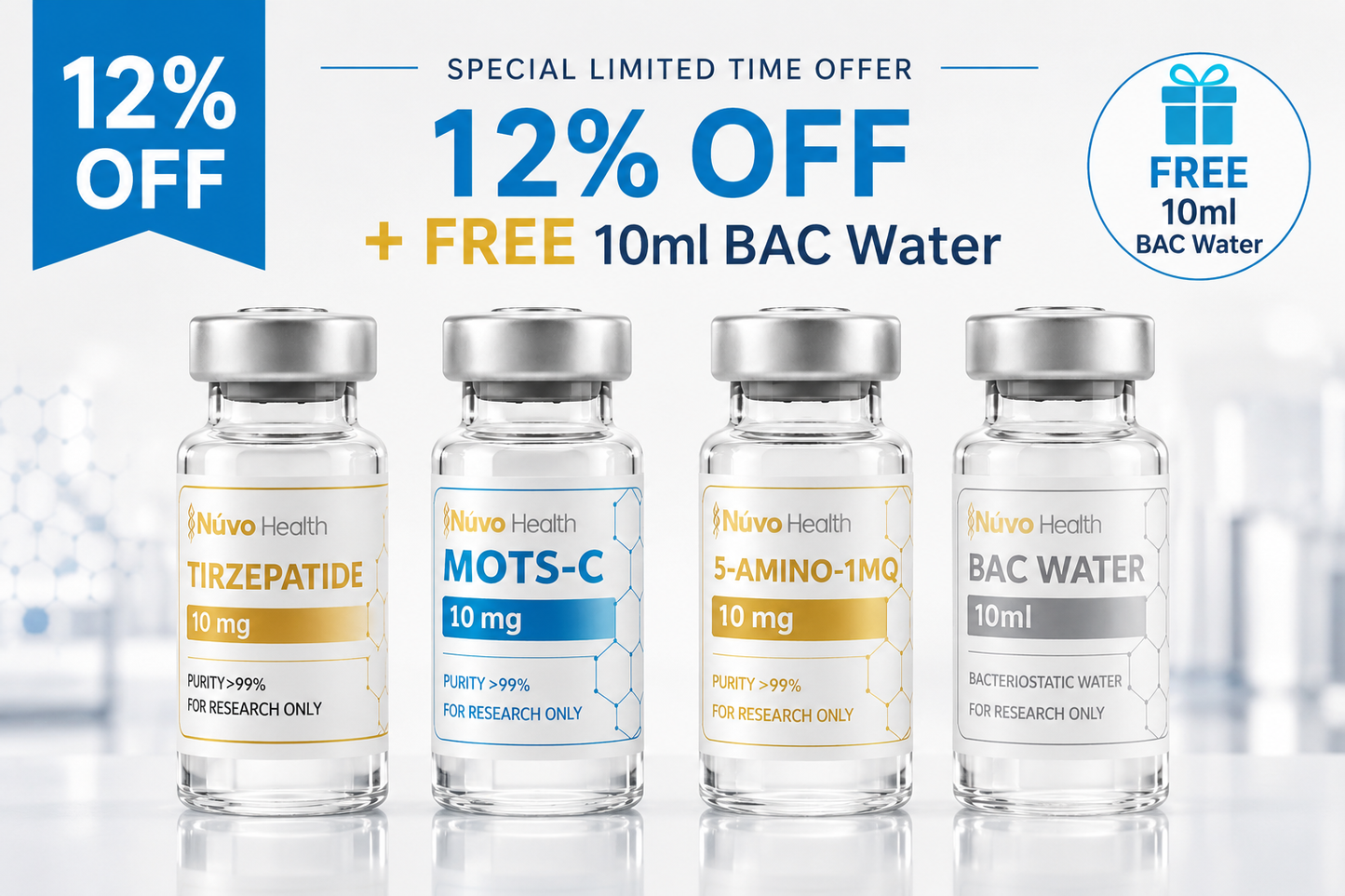 Nūvo Summer Research Bundle 1 - Tirz / MOTS-c / 5-AMINO-1MQ + FREE 10ml BAC Water