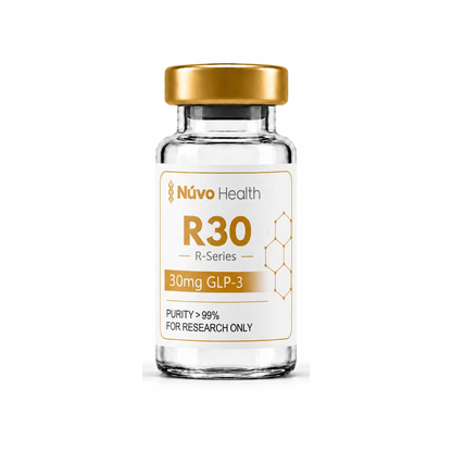 Nūvo Health R30 research vial on a white background