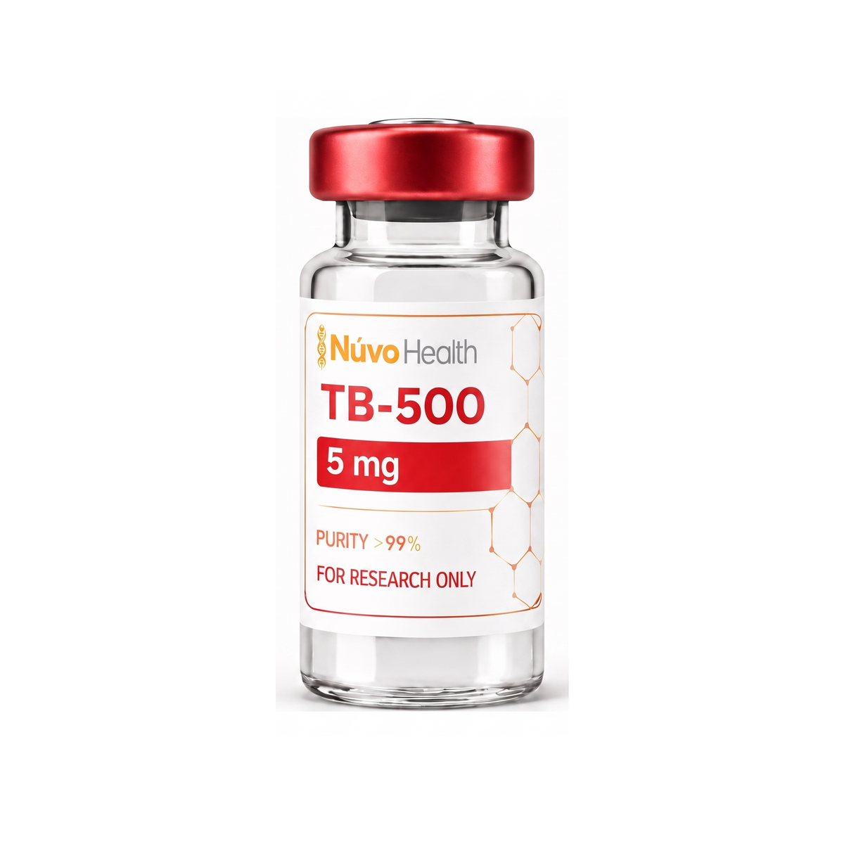 Nūvo Health TB-500 5mg research vial on a white background